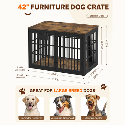 YODOLLA 42‘’ Dog Crate Furniture for X-Large Breed, Rustic Brown