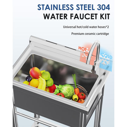 YODOLLA Stainless Steel Utility Sink Free Standing Single Bowl Commercial Kitchen Sinks