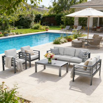 YODOLLA Aluminum Patio Furniture Set, 7 Seats with Coffee Table