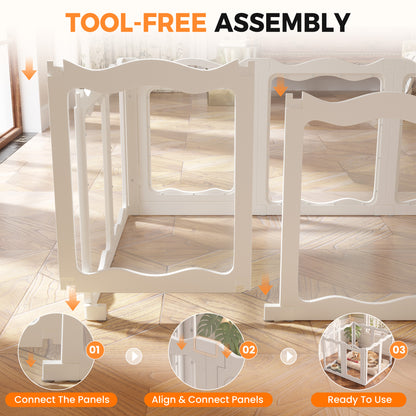 YODOLLA Clear Acrylic Dog Playpen Indoor, 30" H, 8 Panels, White