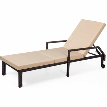 YODOLLA Outdoor Lounge Chairs, Brown Rattan with Beige Cushion