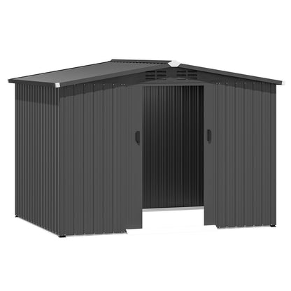 YODOLLA 8x6 Woodgrain Outdoor Storage Shed, Dark Grey