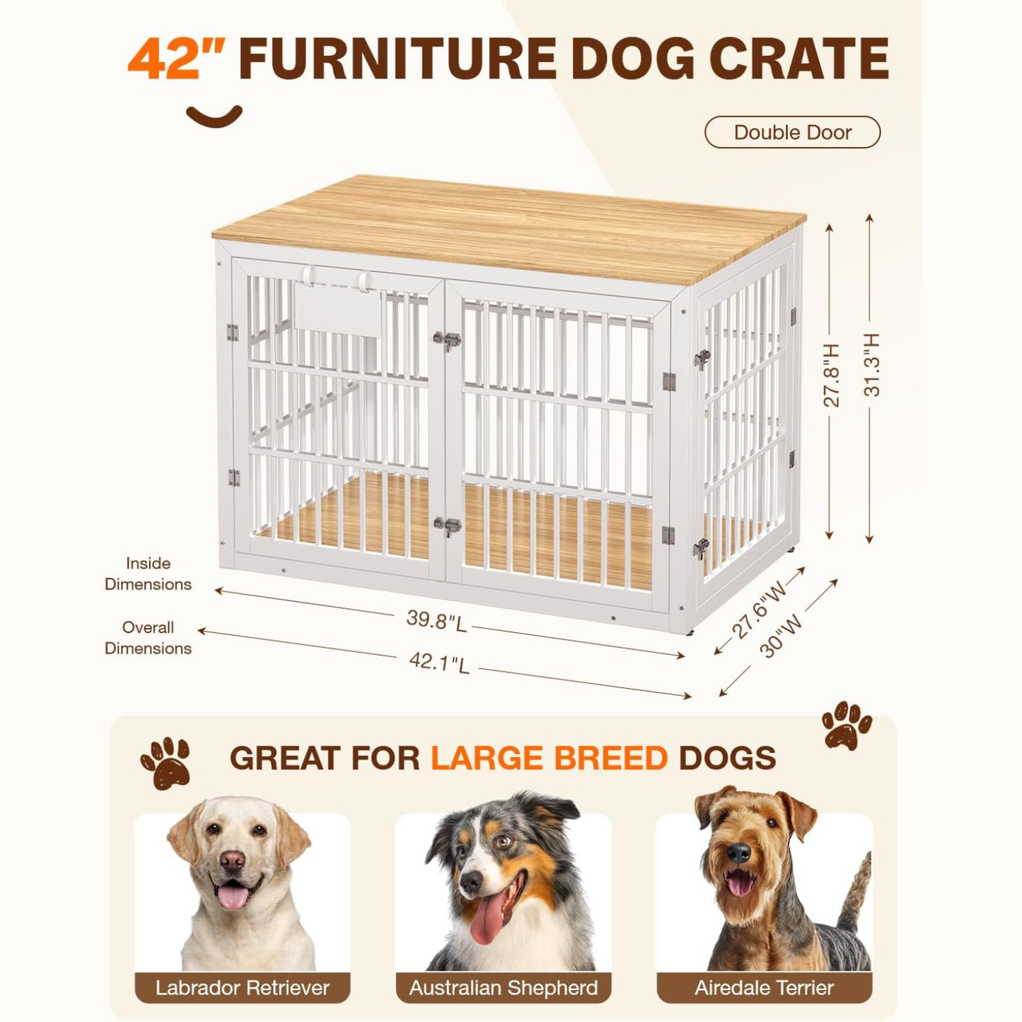 YODOLLA 42'' Dog Crate Furniture for X-Large Breed, White