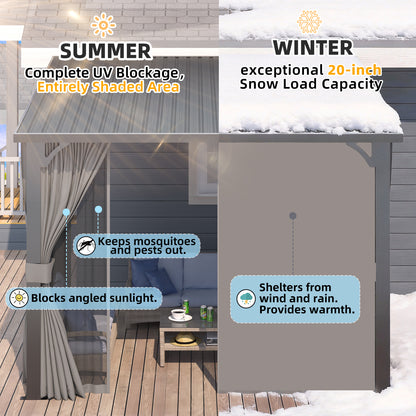 YODOLLA 20'x8' Outdoor Hardtop Metal Gazebo with Curtains and Netting for Patio