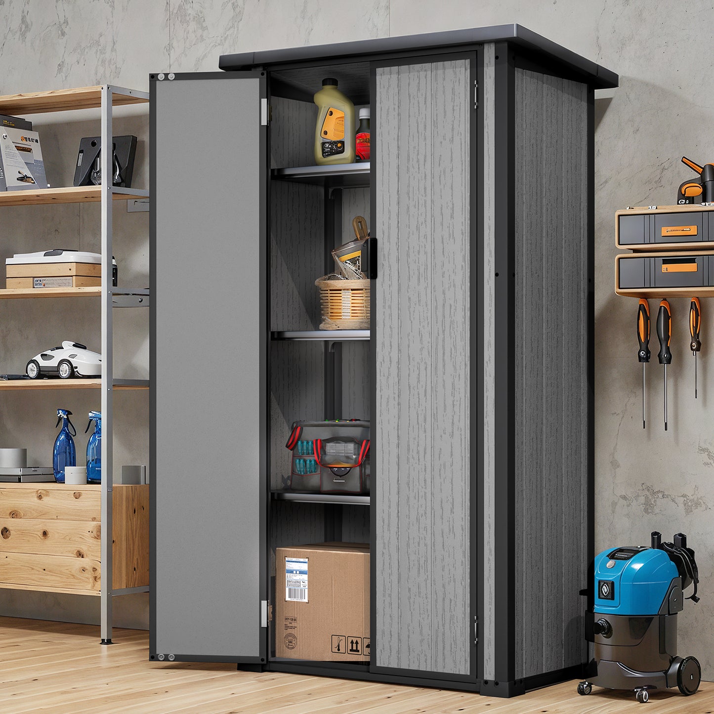 YODOLLA Waterproof Tall Resin Outdoor Storage Cabinet with Adjustable Shelves