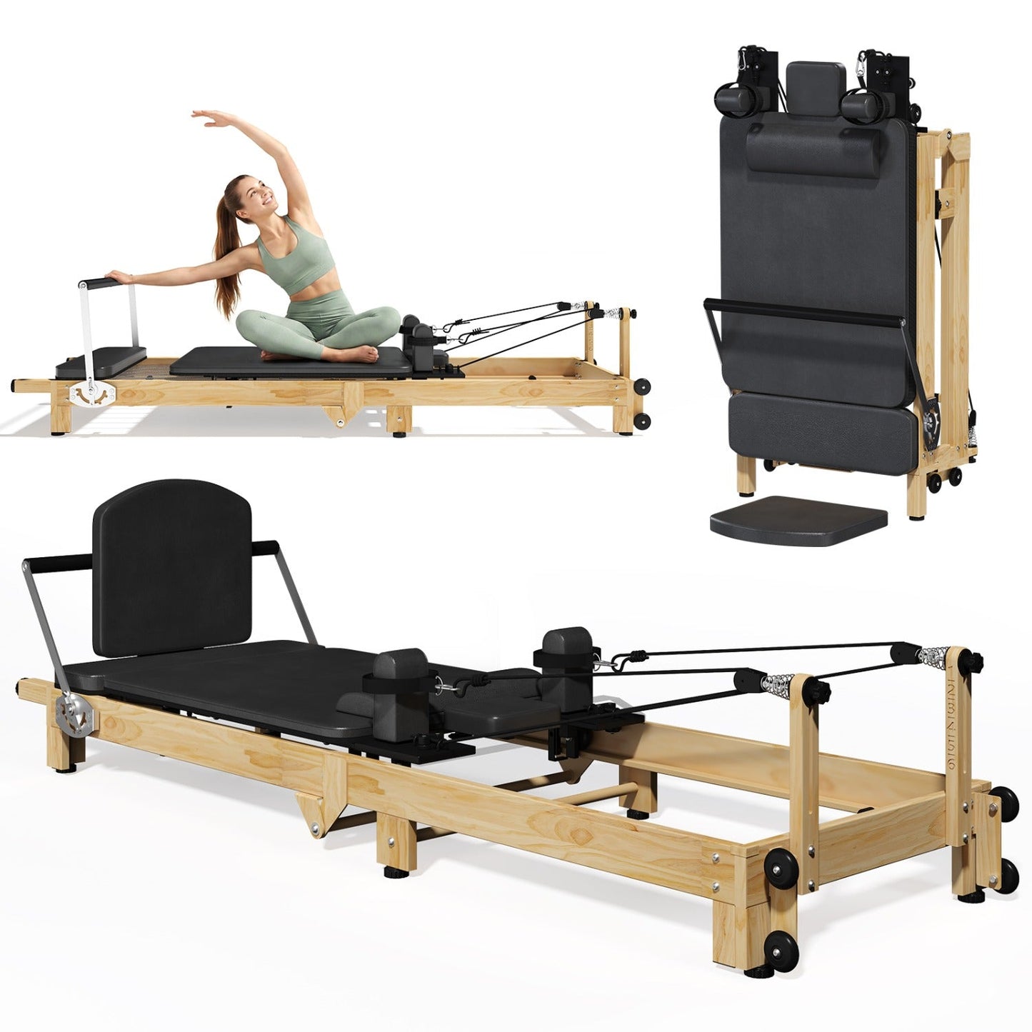 YODOLLA  92" Pilates Reformer Foldable Wooden-Look Pilates Machines for Gym