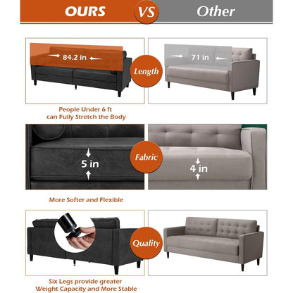 YODOLLA 84.2" 3-Seats Large Sofa Couch Couch, Faux Leather Black