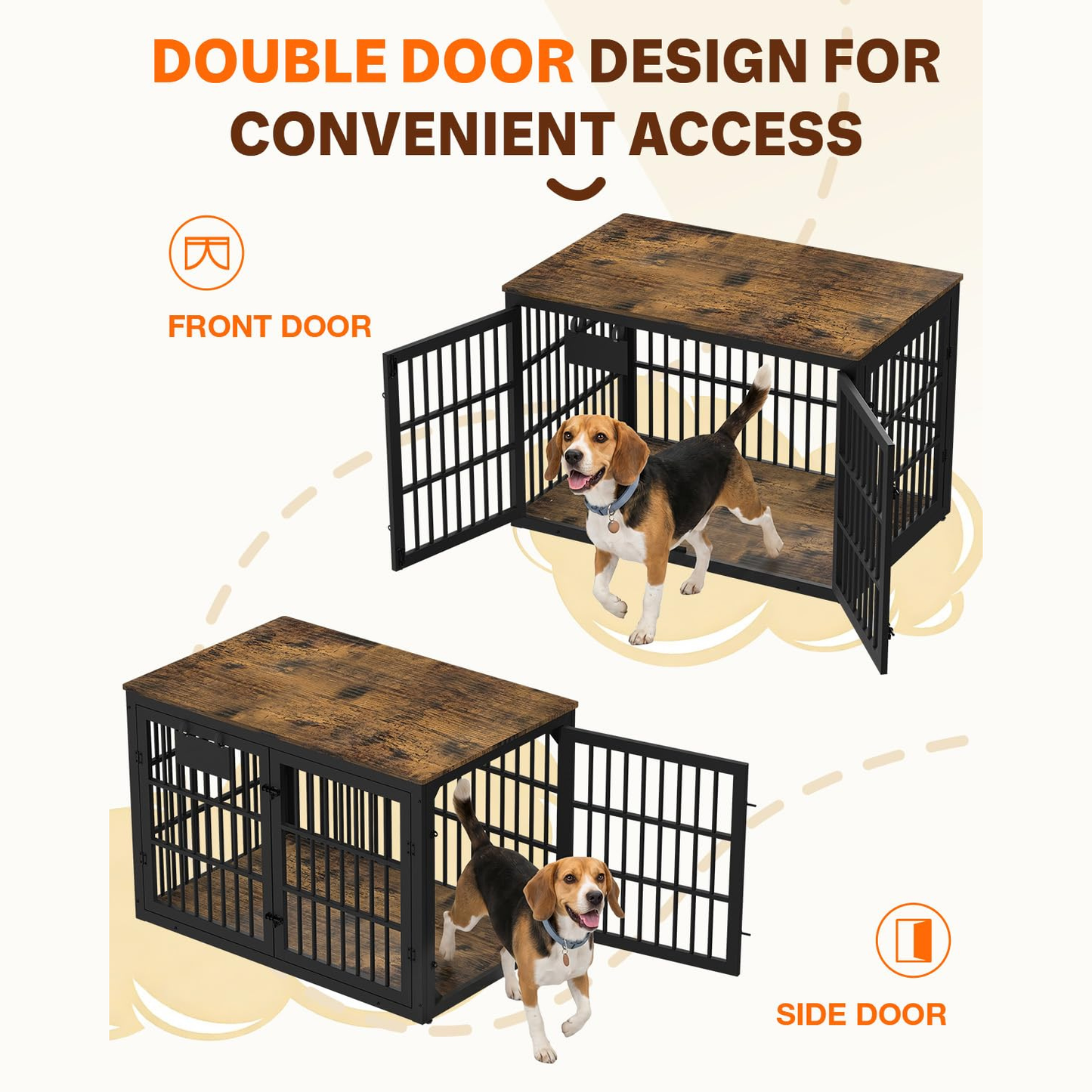 YODOLLA 42‘’ Dog Crate Furniture for X-Large Breed, Rustic Brown