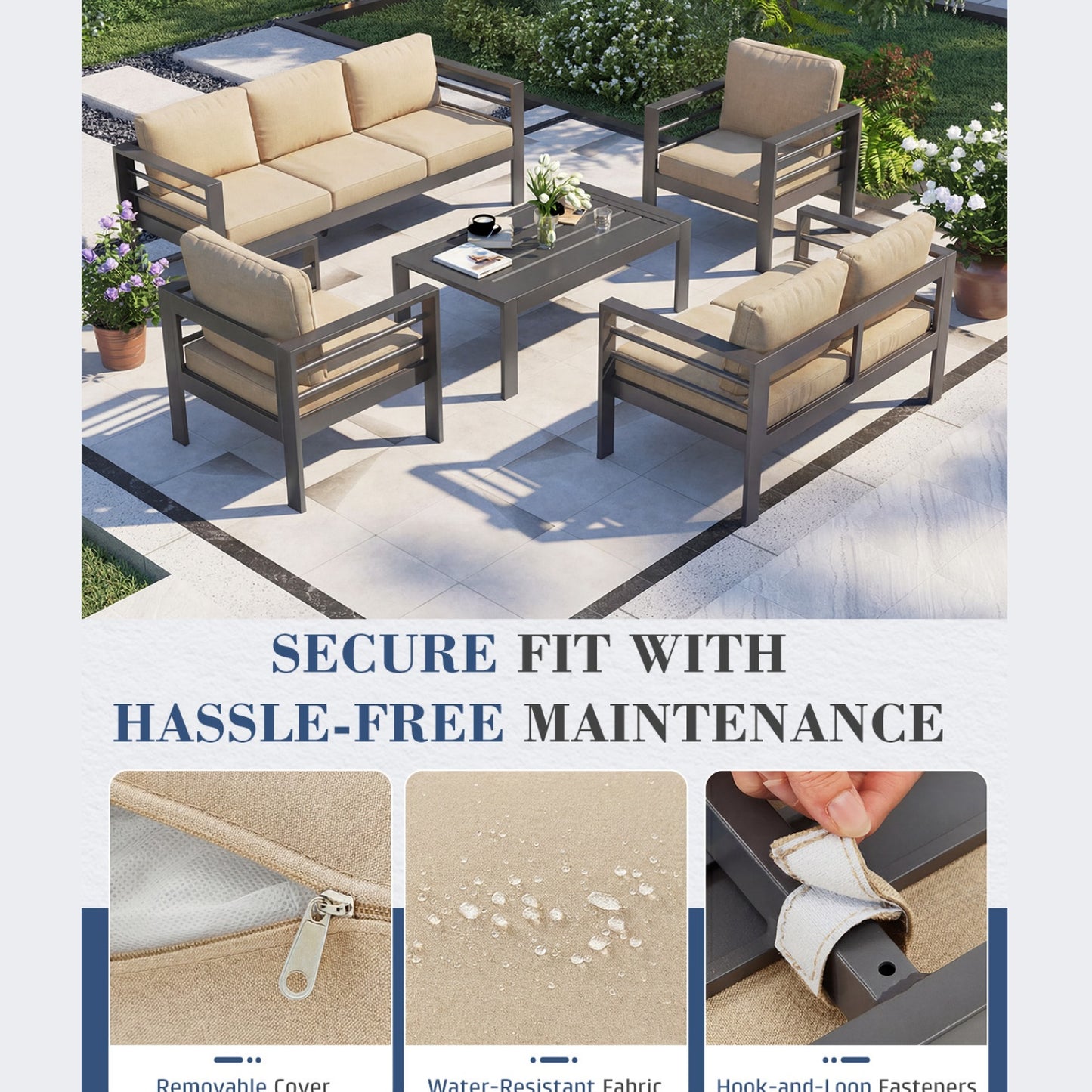 YODOLLA Aluminum Patio Furniture Set, 7 Seats with Coffee Table