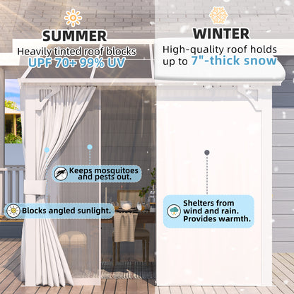 YODOLLA 8'x8' Outdoor Lean to Gazebo Pergola with Curtain and Netting for Patio, White