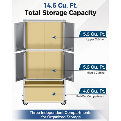 YODOLLA 58.3" Stainless Steel Storage Cabinet Tall Kitchen Pantry Cabinet