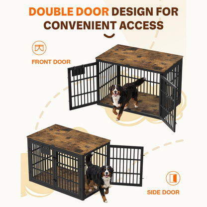 YODOLLA 46'' Dog Crate Furniture for XX-Large Dogs, Rustic Brown