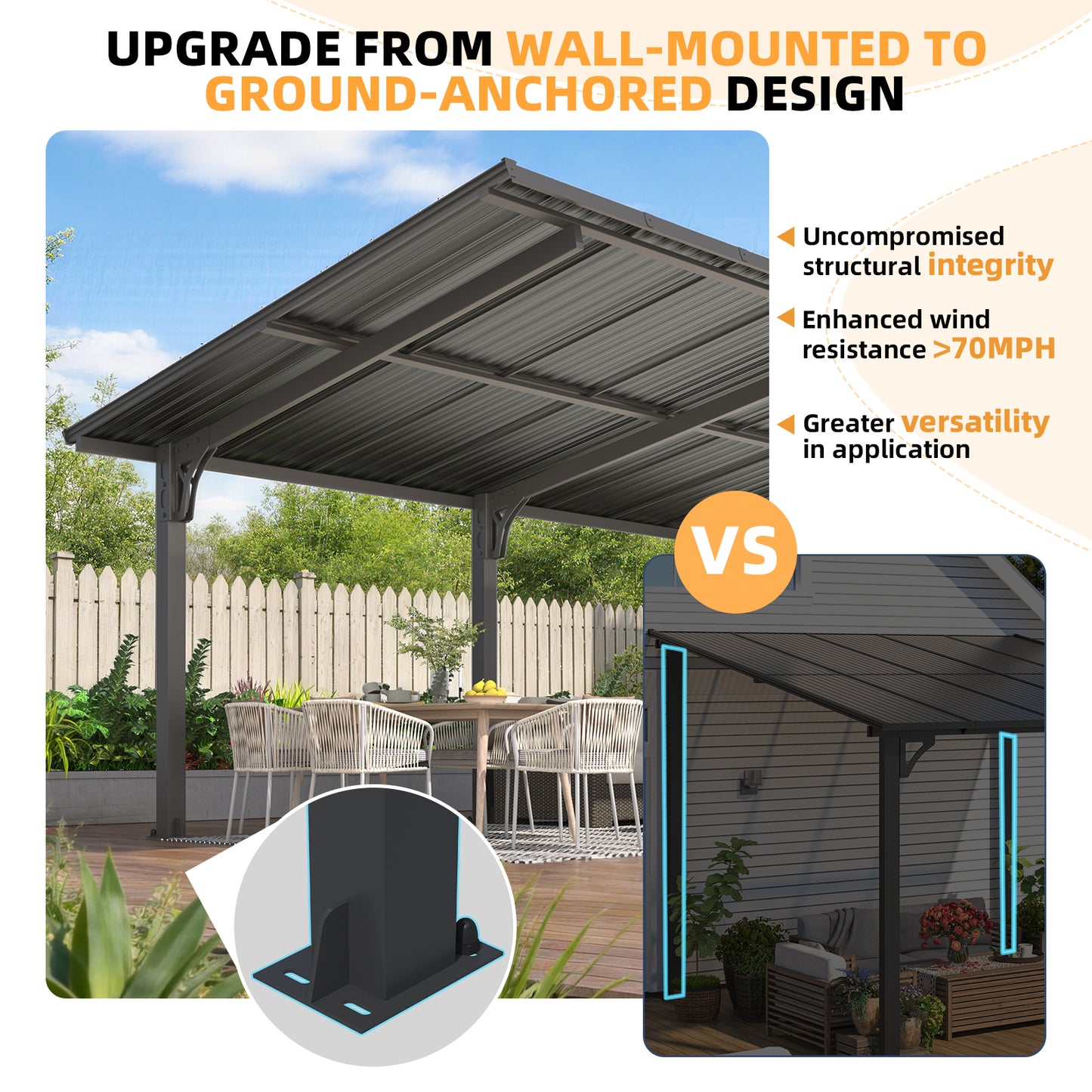 YODOLLA 16'x10' Freestanding Gazebo Outdoor Lean to Hardtop Metal Carport Pergolas