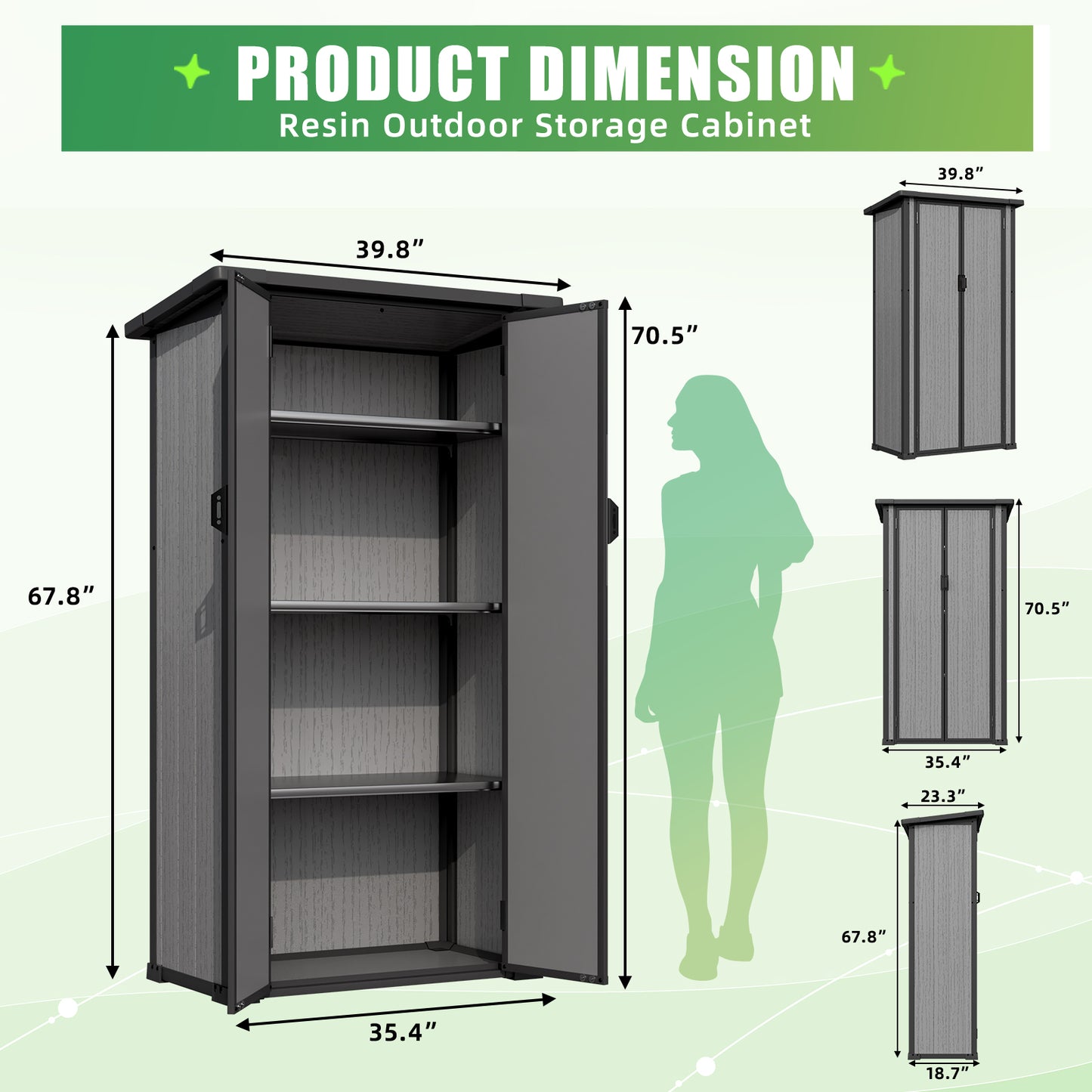 YODOLLA Waterproof Tall Resin Outdoor Storage Cabinet with Adjustable Shelves