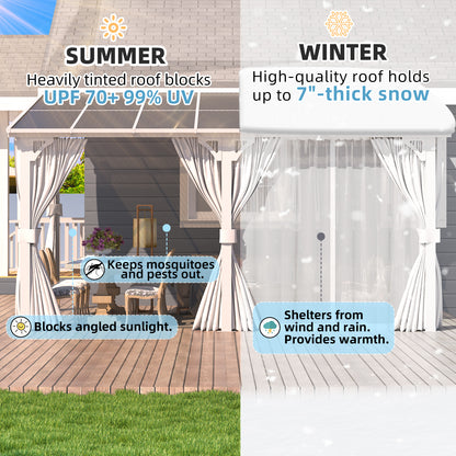 YODOLLA 20' x 8' Outdoor Lean to Gazebo Pergola with Curtain and Netting for Patio, White