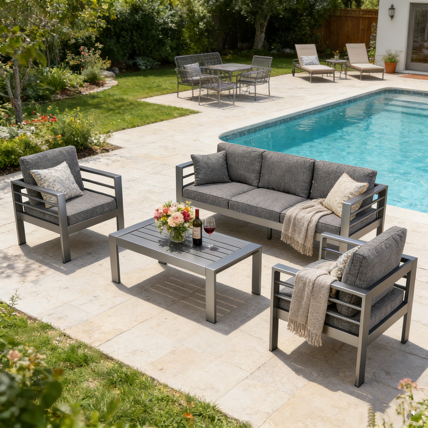 YODOLLA Aluminum Patio Furniture Set, 5 Seats with Coffee Table