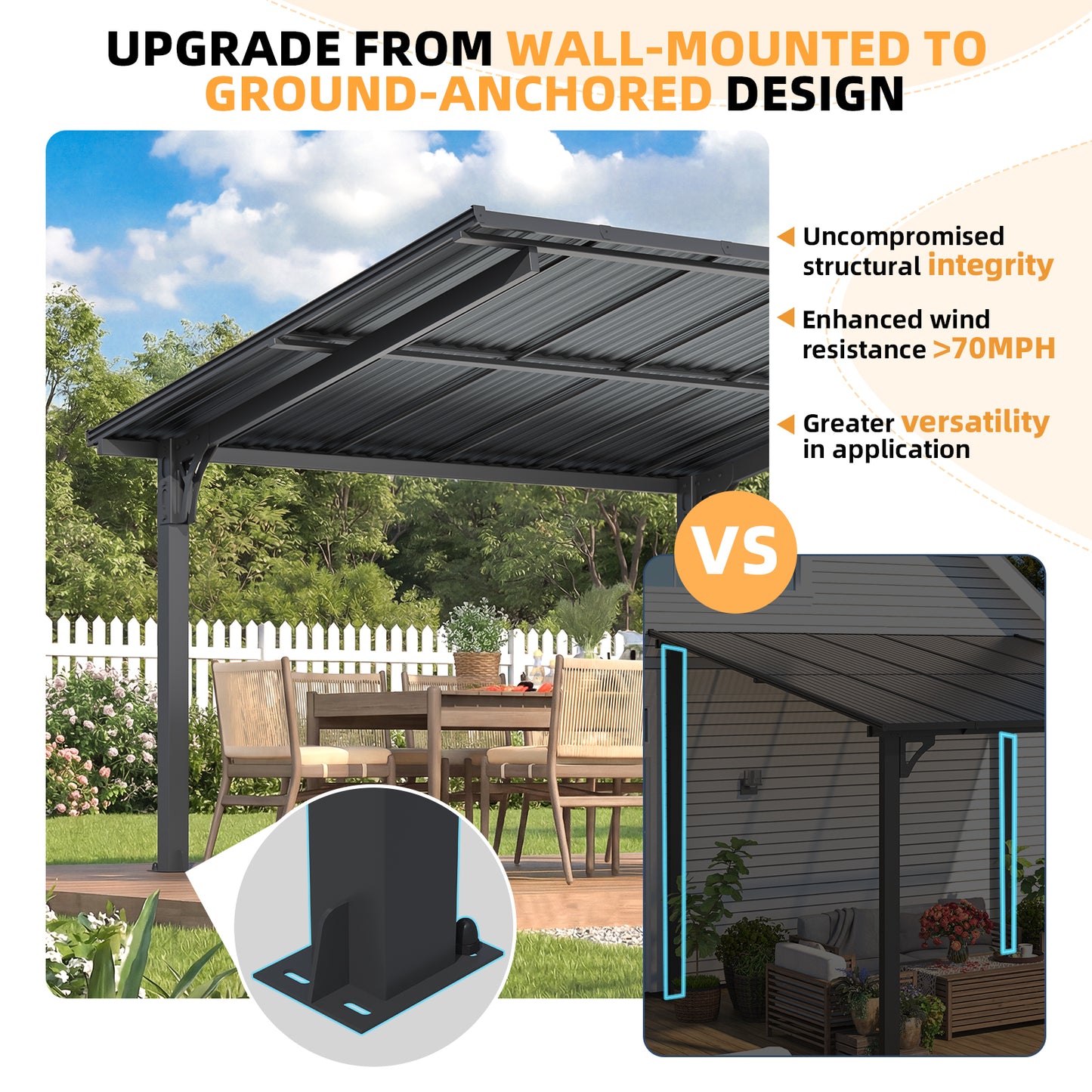 YODOLLA 12'x10' Freestanding Gazebo Outdoor Lean to Hardtop Metal Carport