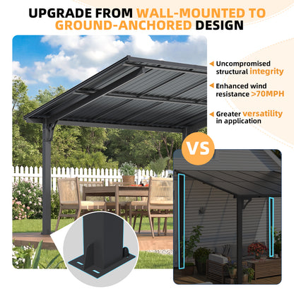YODOLLA 12'x10' Freestanding Gazebo Outdoor Lean to Hardtop Metal Carport