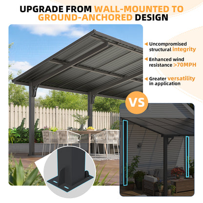 YODOLLA 20'x10' Freestanding Gazebo Outdoor Lean to Hardtop Metal Carport Pergolas