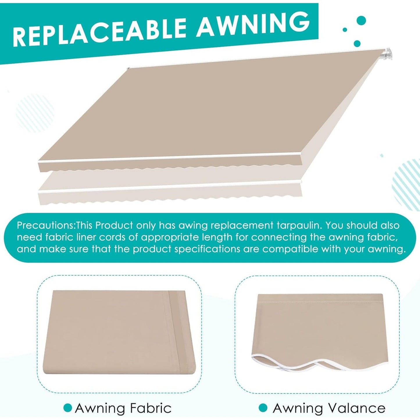 YODOLLA 10x8FT Retractable Awning Replacement Sunshade Canopy