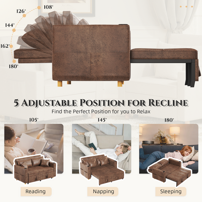 YODOLLA Sleeper Chair Bed, 63" Extra Wide Convertible Sofa Bed for Adults, Brown