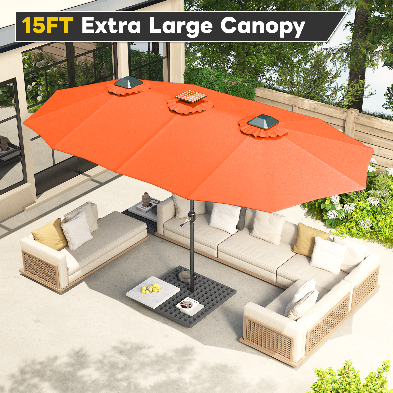 best 15 ft patio umbrella YODOLLA 15ft Patio Umbrella with Solar Lights – Orange, Durable & UV Resistant