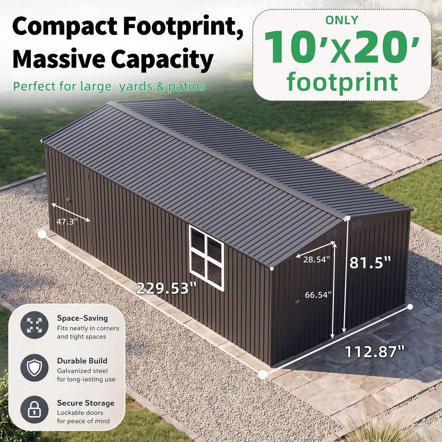 YODOLLA 20' x 10' Outdoor Storage Shed Large Metal Sheds with Windows Utility Tool Storage