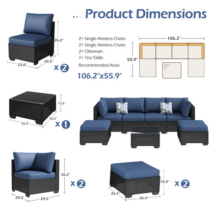 YODOLLA 7 Piece Outdoor Patio Furniture Set, Black & Dark Blue