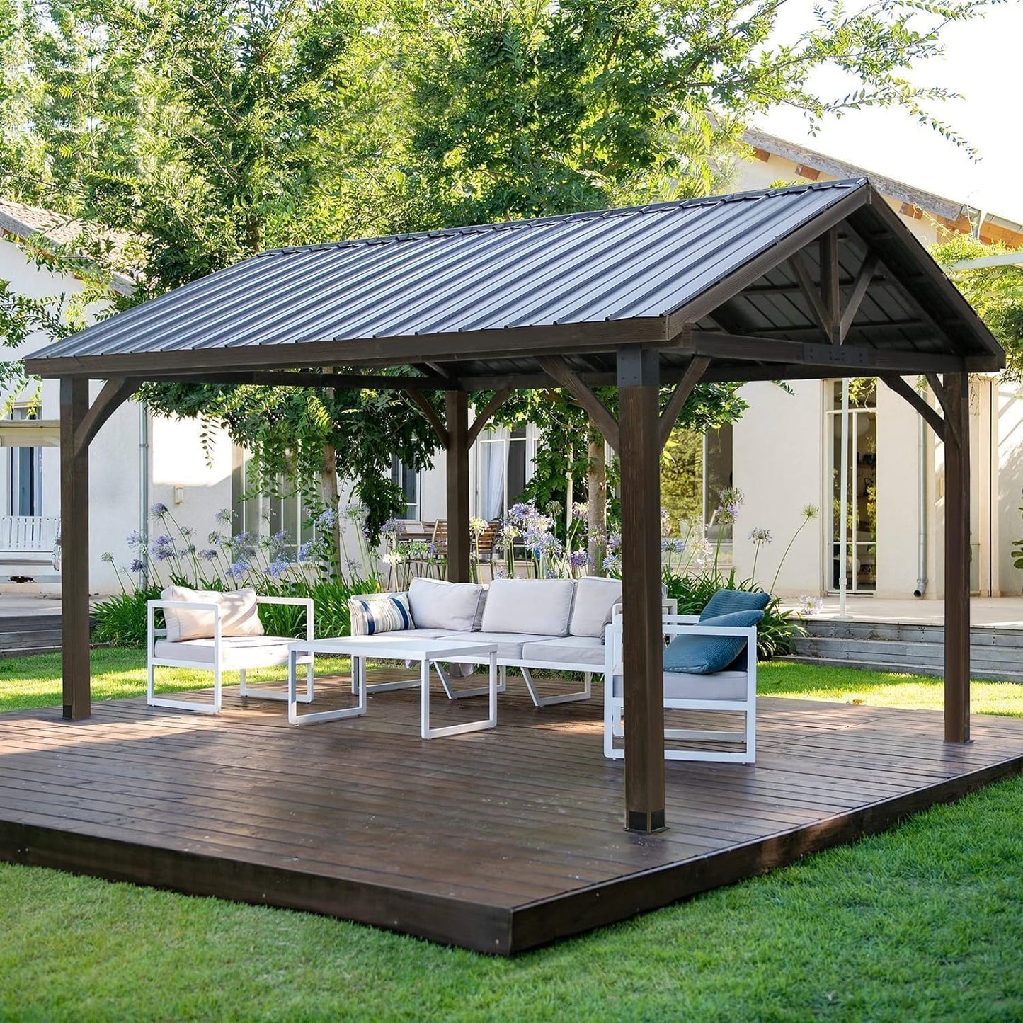 YODOLLA  14' x 12' Arlington Polycarbonate Pyramid Hip Roof, Coffee