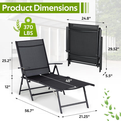 YODOLLA 7 Back & 2 Leg Adjustable Outdoor Chaise Lounge Chair, Black