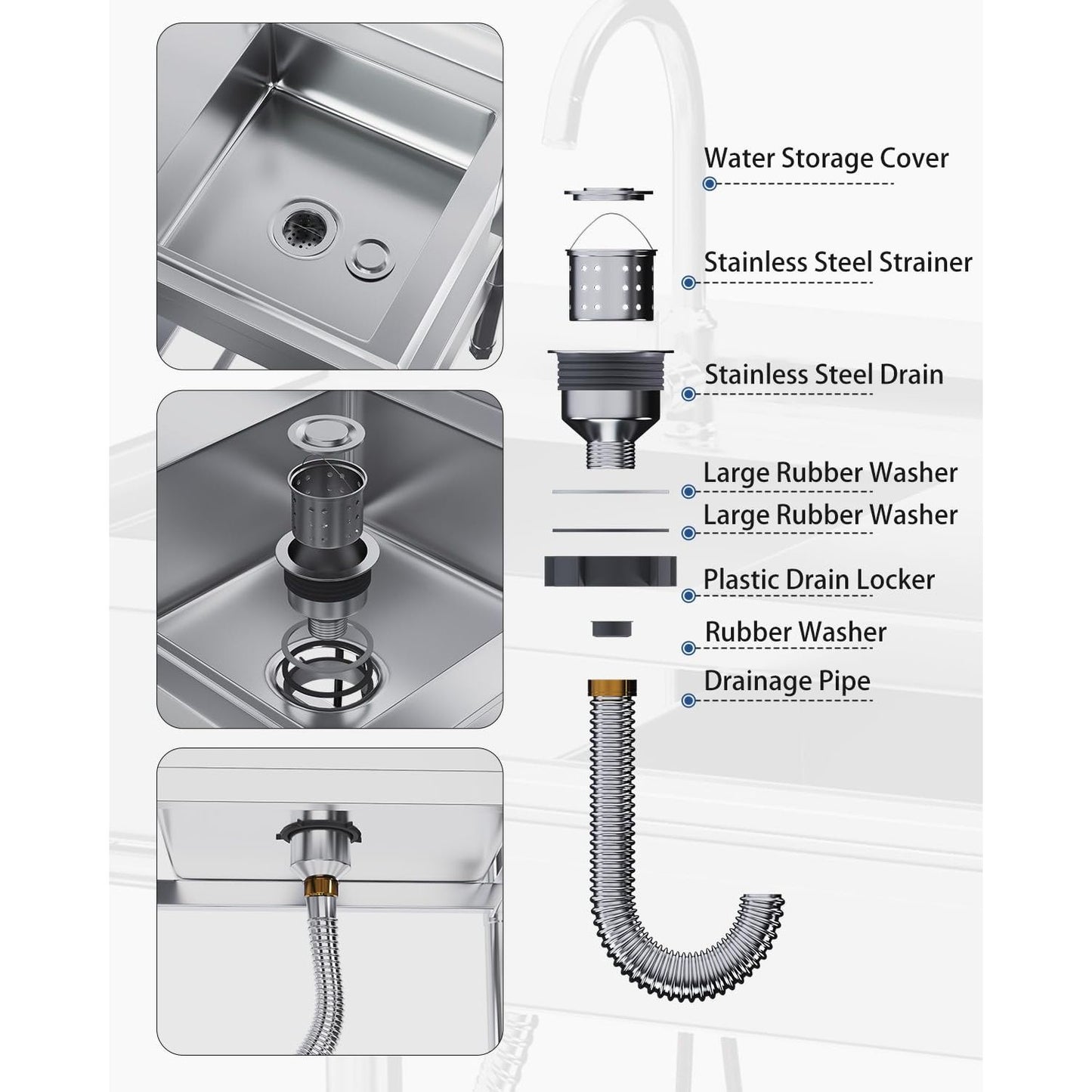 YODOLLA Stainless Steel Utility Sink Free Standing Single Bowl Commercial Kitchen Sinks