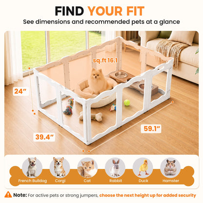 YODOLLA Pet Clear Acrylic Dog Playpen Indoor w/Door, 24" H, 10 Panels, White