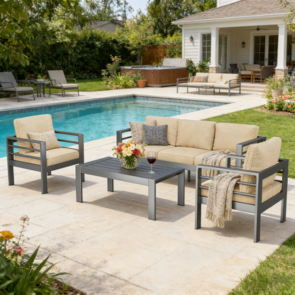 YODOLLA Aluminum Patio Furniture Set, 5 Seats with Coffee Table