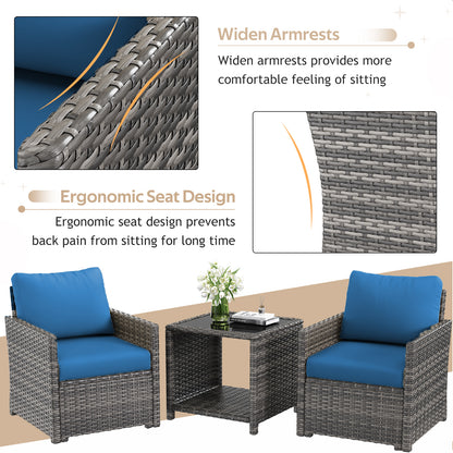 YODOLLA Patio Furniture Set with Two Table 7 PCS Outdoor Furniture, Gray Ranttan Blue Cushion