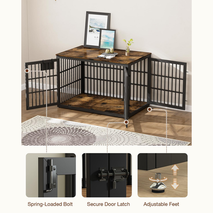 YODOLLA 42‘’ Dog Crate Furniture for X-Large Breed, Rustic Brown