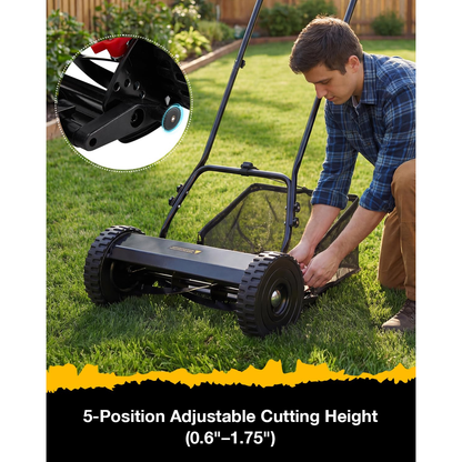 YODOLLA 14-Inch Manual Lawn Mower, 5 Blades Push Reel Lawn Mower