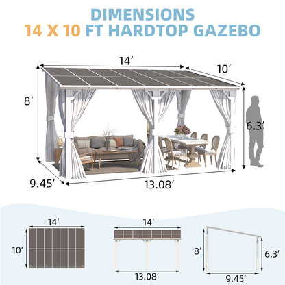 YODOLLA 14'x10' Outdoor Lean to Gazebo Pergola with Curtain and Netting for Patio, White