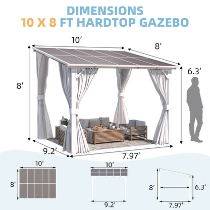 YODOLLA 10'x8' Outdoor Lean to Gazebo Pergola with Curtain and Netting for Patio, White
