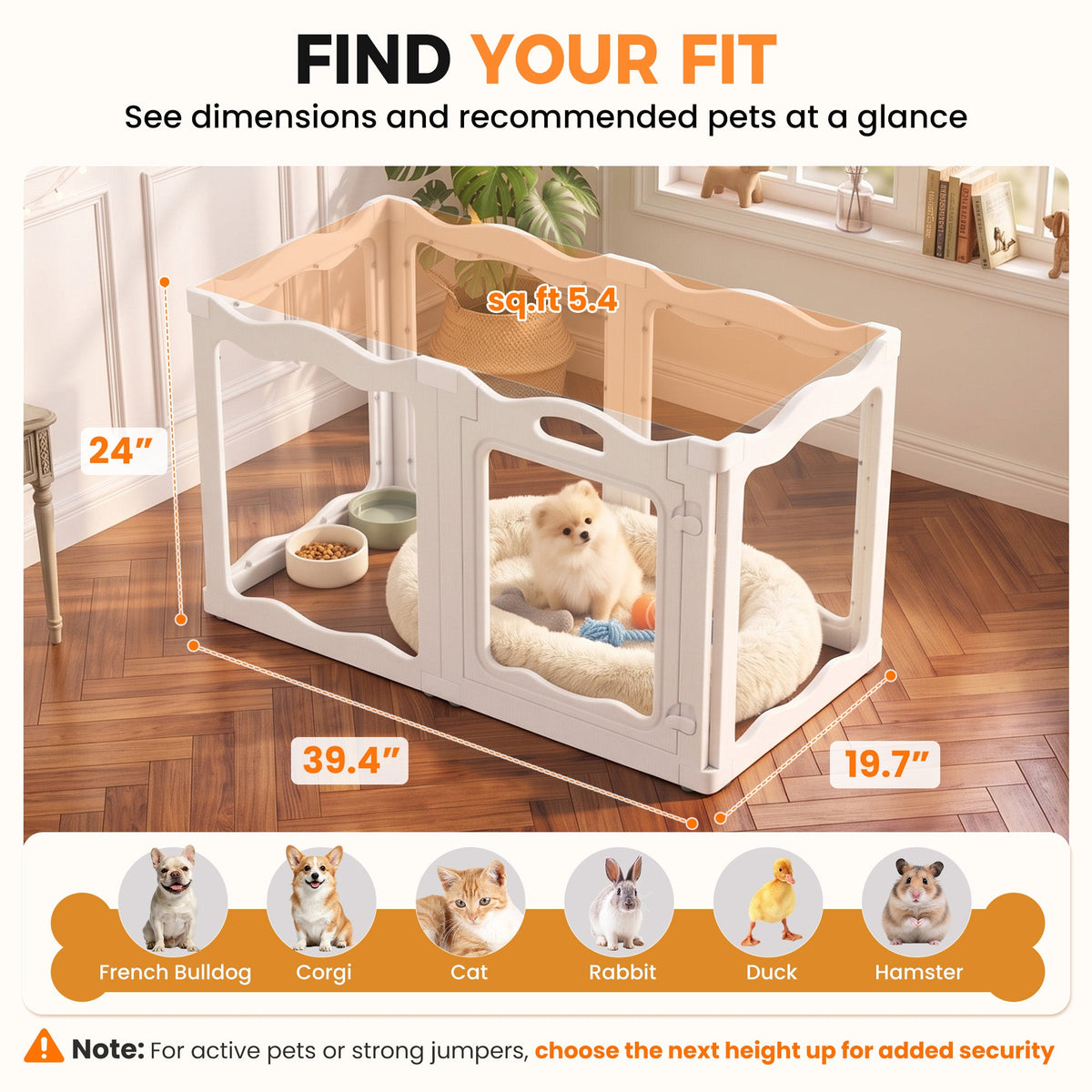 YODOLLA Pet Clear Acrylic Dog Playpen Indoor w/Door, 24" H, 6 Panels, White