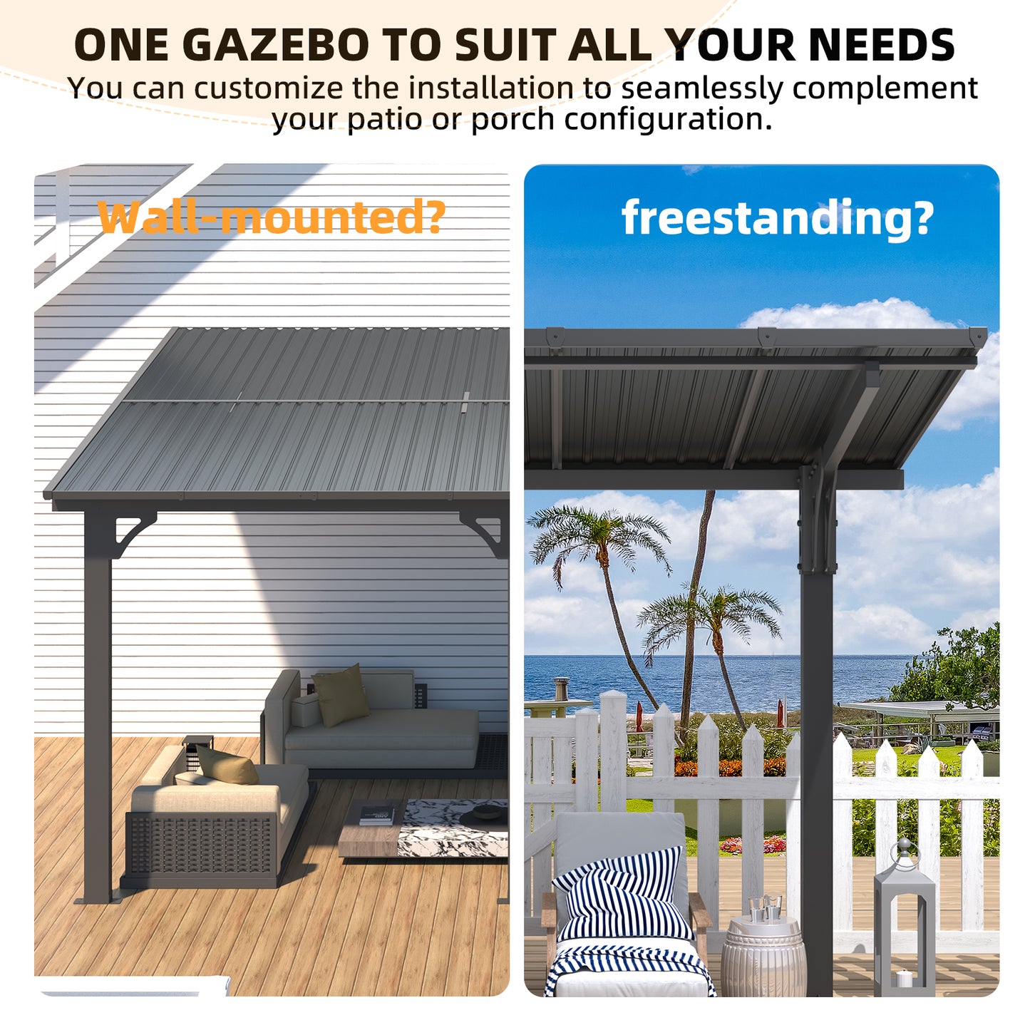 YODOLLA 8' x 5' Outdoor Lean to Grill Gazebo Hardtop Pergola Freestanding Pergolas