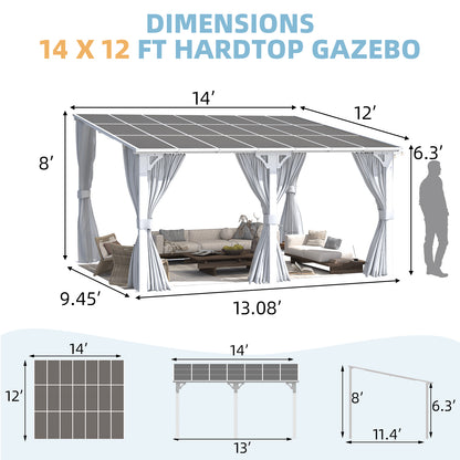 YODOLLA 14'x12' Outdoor Lean to Gazebo Pergola with Curtain and Netting for Patio, White