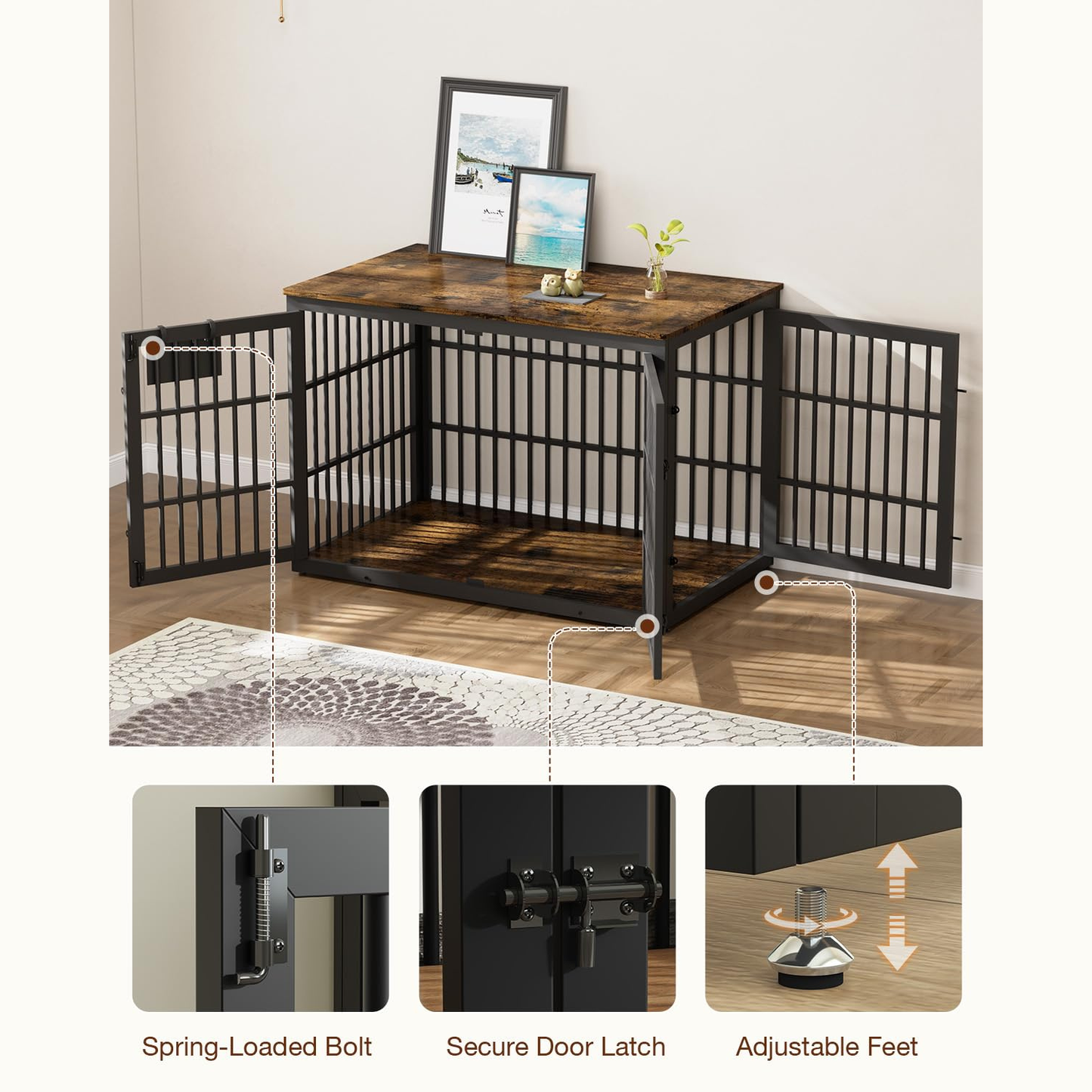 YODOLLA 46'' Dog Crate Furniture for XX-Large Dogs, Rustic Brown