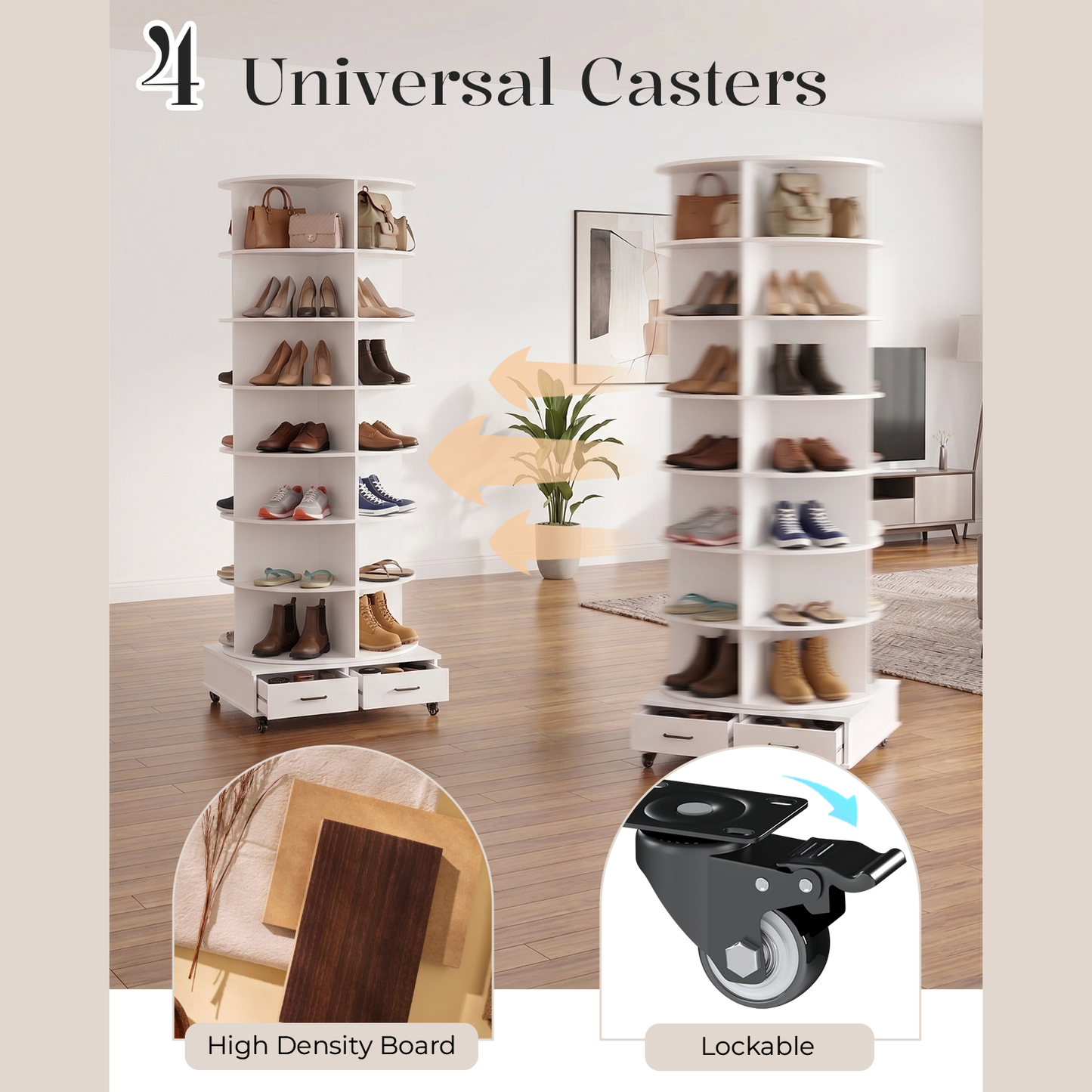 YODOLLA 8 Tier Rotating Shoe Rack Contains 2 Drawers Shoe Tower Organizer