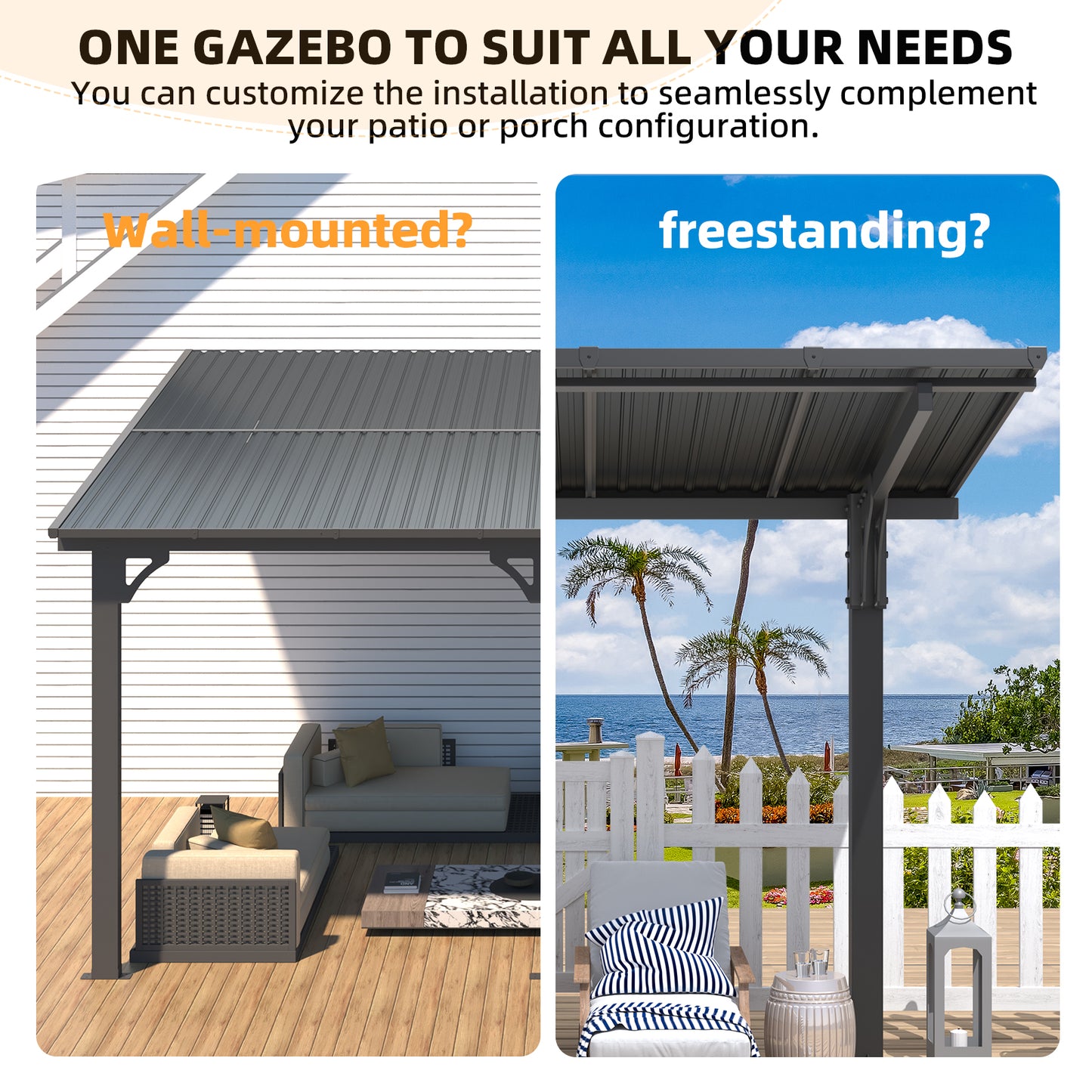 YODOLLA 20'x10' Freestanding Gazebo Outdoor Lean to Hardtop Metal Carport Pergolas