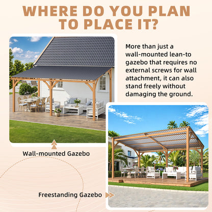 YODOLLA 16' x 10' Outdoor Wood Ceder Gazebo Lean to Hardtop Pergolas