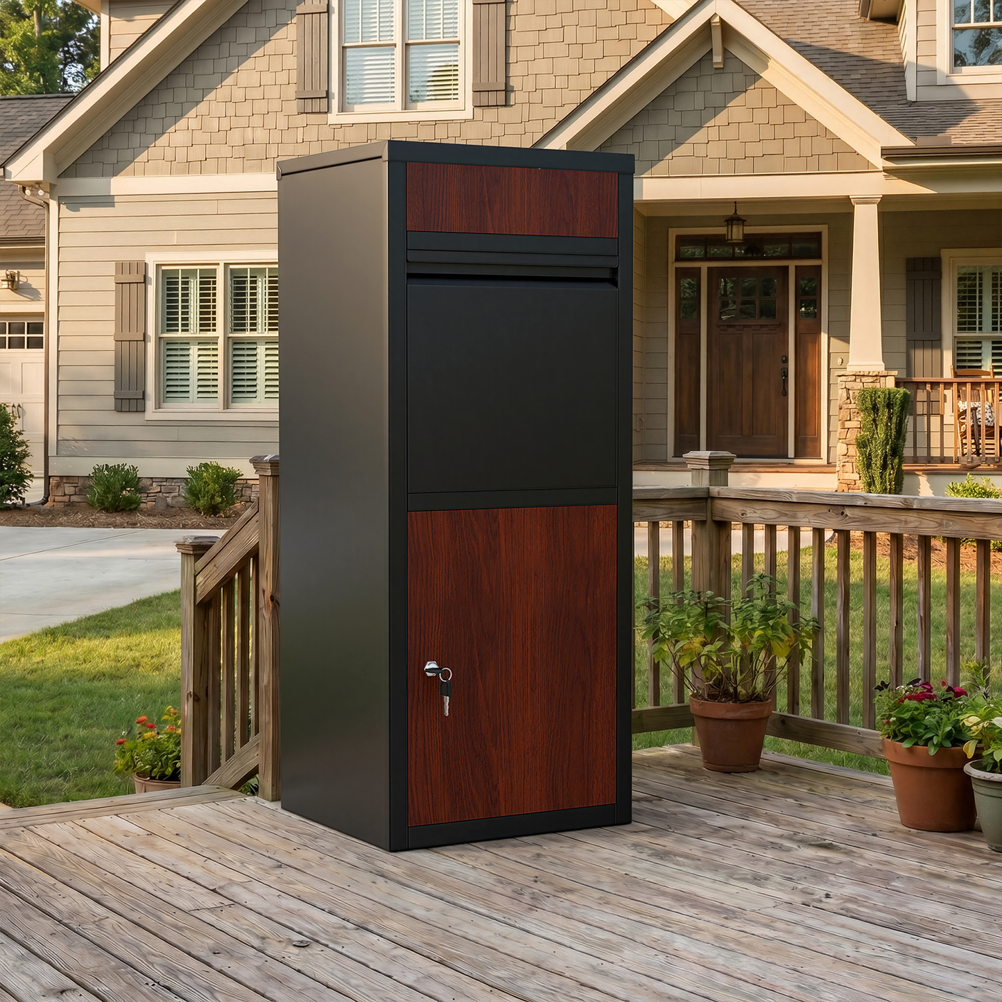 YODOLLA Package Delivery Box for Outside Anti-Theft Parcel Drop Box with Lock, Brown
