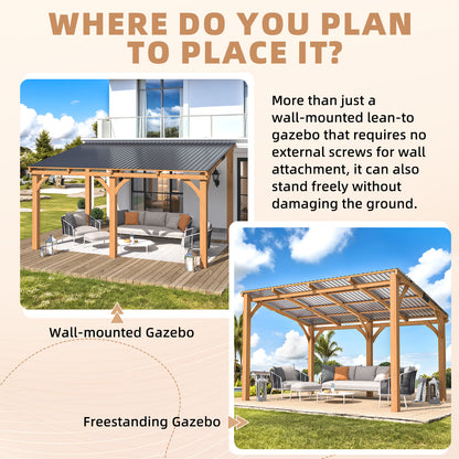 YODOLLA 14' x 10' Outdoor Wood Ceder Gazebo Lean to Hardtop Pergolas
