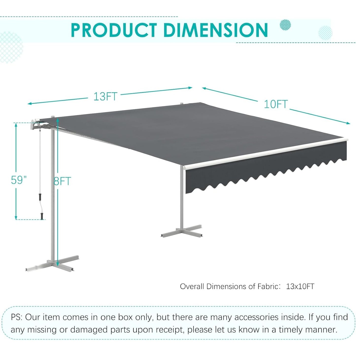 YODOLLA 13'x10' Single Side Free Standing Retractable Awning, Dark Gray