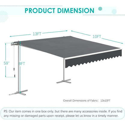 YODOLLA 13'x10' Single Side Free Standing Retractable Awning, Dark Gray