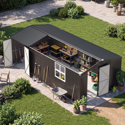 YODOLLA 20' x 10' Outdoor Storage Shed Large Metal Sheds with Windows Utility Tool Storage